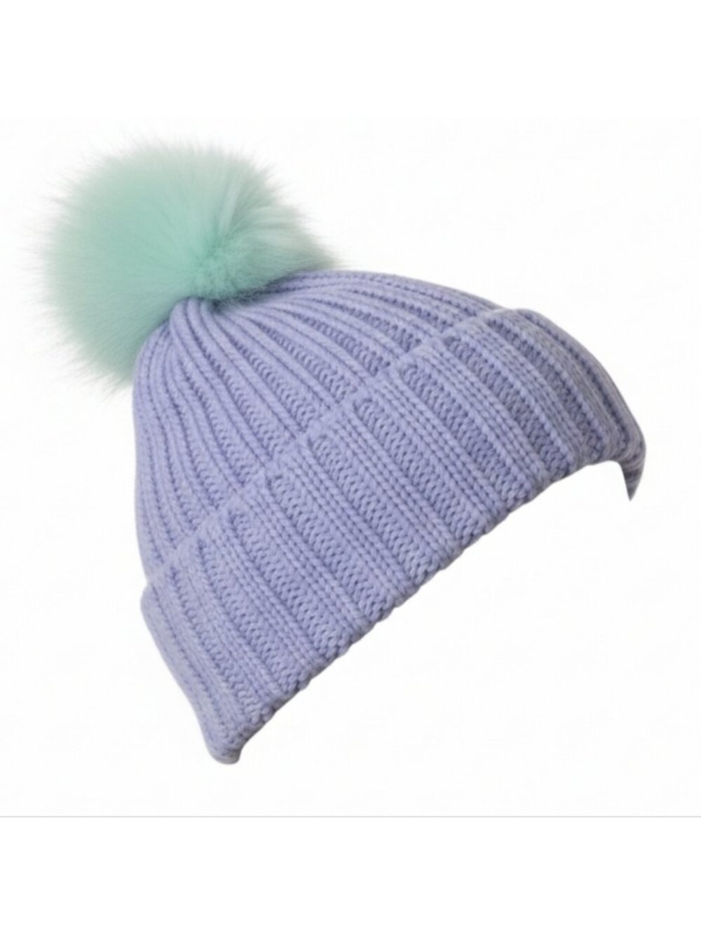 Mountain Warehouse Purple Knit Beanie Mint Faux Fur Pom Pom Winter Hat